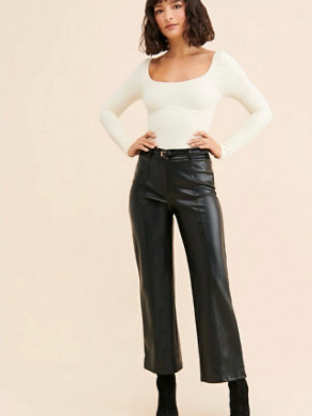 Avec Les Filles Vegan Leather Wide Leg Crop Pants